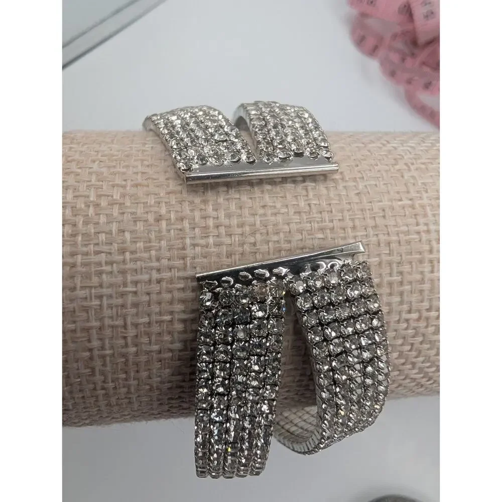 Sparkling Rhinestone Crystal Wide Cuff Bracelet Silver Tone Fashion Jewelry Wrap